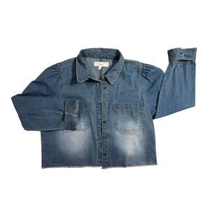 New York Laundry Women’s Short Denim Jacket, Long Sleeve, Frayed Sz Large